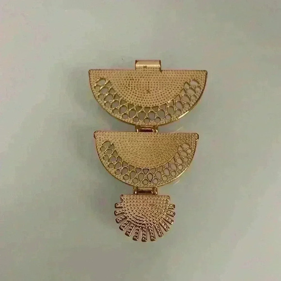 Half Crescent Pendant in Faux Gold with Faux Taupe Glitter Stones Vintage - Picture 2 of 6